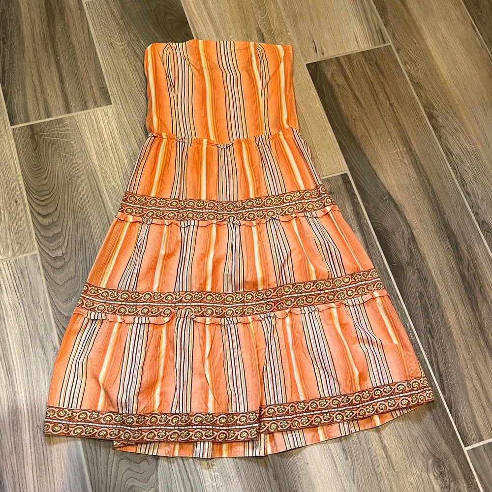 Kit Cornell Strapless Orange Ruffle Dress - Size Small